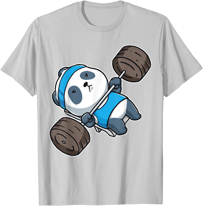 BCC Funny Panda Shirts & Panda Bear Gifts Panda Bear Gym Workout Training Bench Press Weight Lifting T-Shirt - Silver Grey