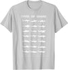 I Love Sharks Design T-Shirts 360 21 Types of Shark | Marine Biology Gift T-Shirt - Silver Grey