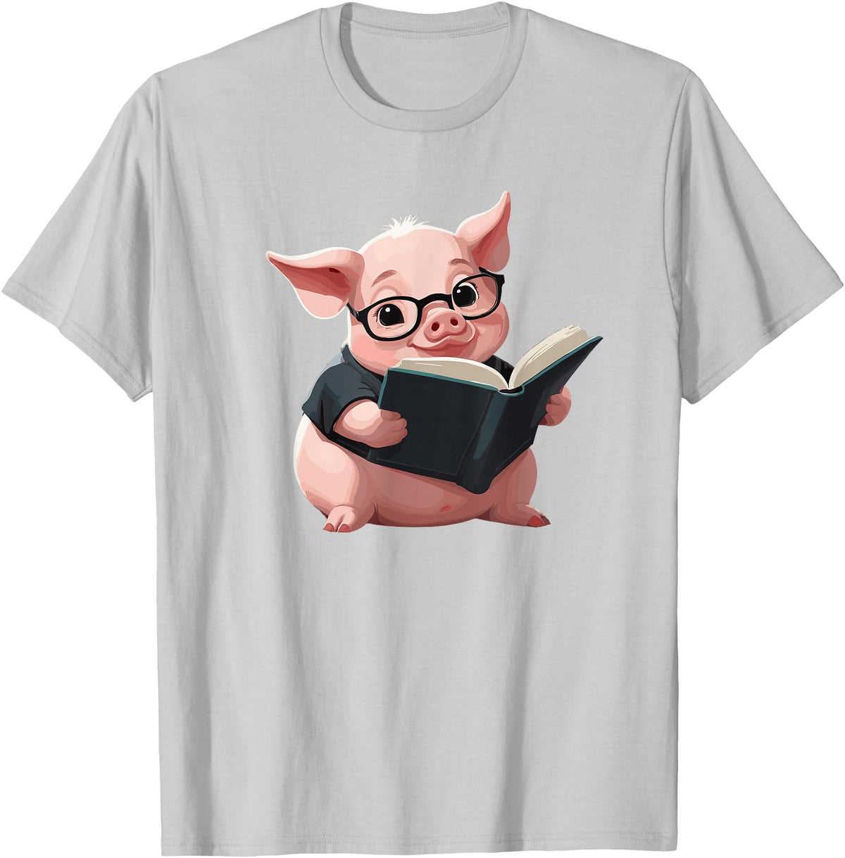 Book Lovers Pig reading Books Cute Pig is reading a Book, Reading Pig T-Shirt - Silver Grey