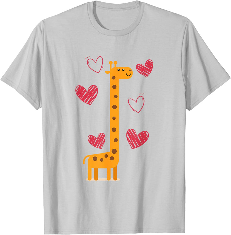 Giraffe Zoo Animal Africa Hearts Valentines Day Gift Idea Love Giraffe T-Shirt - Silver Grey
