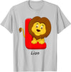 Cute Colorful Zoo Cartoon Animal ABC Children's Letters Motif L Like Lion T-Shirt - Silver Grey