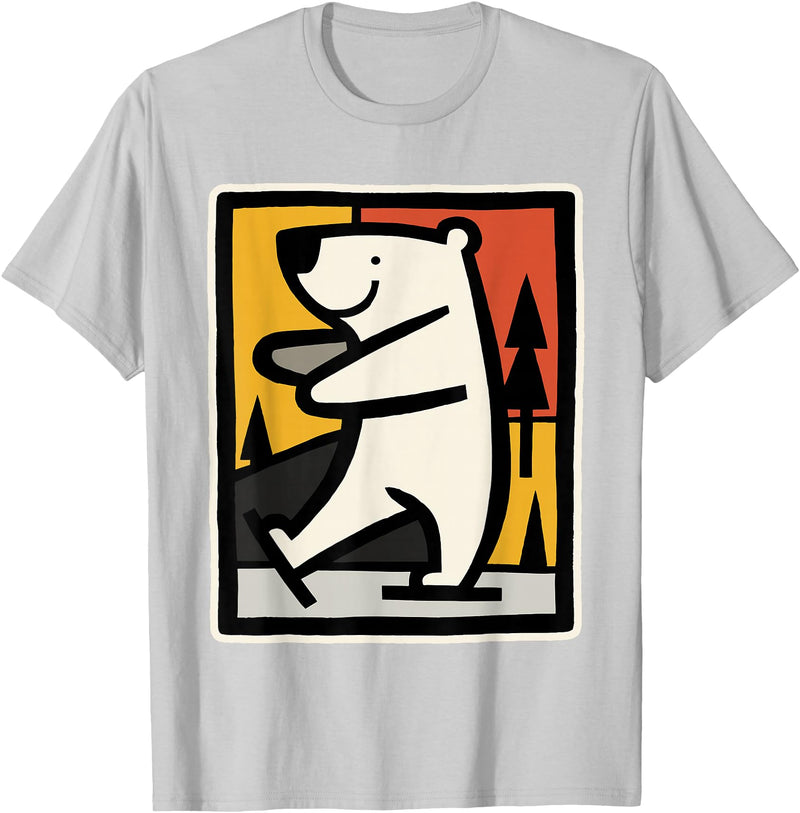 Utschki Bratschki Ice Bear Ice Skating Cartoon Graphic T-Shirt - Silver Grey