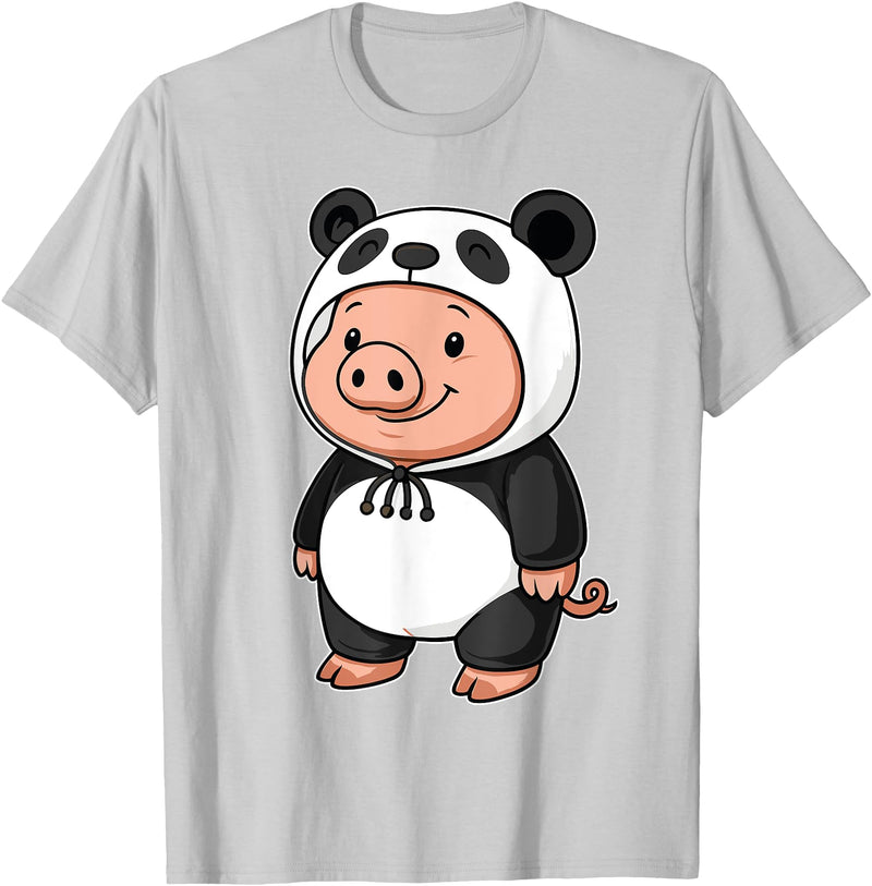 Pig In Panda Costume Kawaii Design Kawaii Pig In Panda Costume for Girls kids Pig Lover T-Shirt - Silver Grey