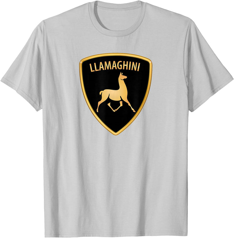 Llamaghini Apparel Co Llamaghini Funny Hillarious Llama Emblem Parody Fun Design T-Shirt - Silver Grey