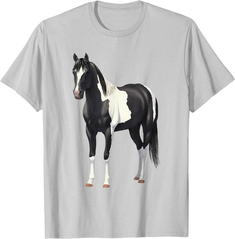 Horse Lover Art by CSForest Beautiful Black Pinto Paint Horse Quarter Horse T-Shirt - Silver Grey