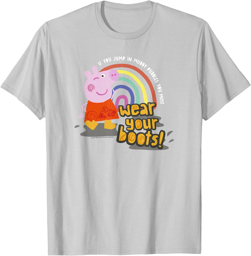 Peppa Pig If You Jump In Muddy Puddles Wear Your Boots! T-Shirt - Silver Grey