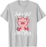 Just A Girl Who Loves Pigs. T-Shirt - Silver Grey