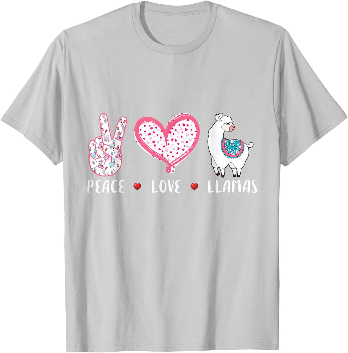 Peace Love llama Lovers Designs Co. Peace Love Llamas Gift for Girls Boys Kids Women Men Llama T-Shirt - Silver Grey