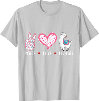 Peace Love llama Lovers Designs Co. Peace Love Llamas Gift for Girls Boys Kids Women Men Llama T-Shirt - Silver Grey