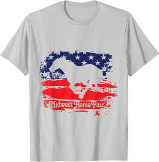 Midwest Horse Fair Red/White/Blue Flag T-Shirt - Silver Grey