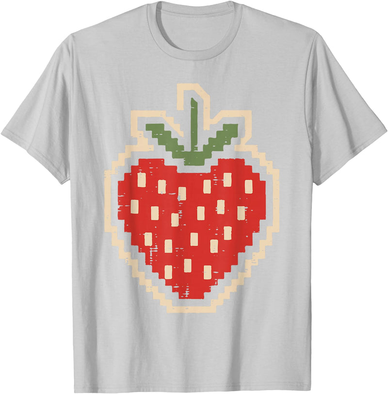 Halloween Shirts For Women Men Kids Boys Girls Halloween Pixel Strawberry 80s Video Game Costume Men Women T-Shirt - Silver