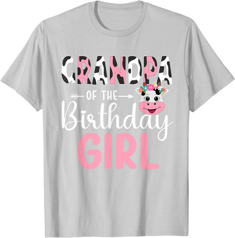 Cow Birthday Shirt For Family Men Women Cow Lover Grandpa Of The Birthday Girl Farm Cow 1 St Birthday Girl T-Shirt - Silver