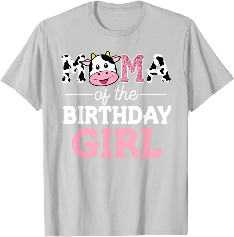 Cow Birthday Shirts For Family Men Women Cow Lover Mama of The Birthday Girl Shirt Farm Cow Mommy Mom 1st T-Shirt - Silver