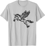 Mythical creature mythical animal unicorn with Alicorn winged unicorn pegasus horse wings mythical animal T-Shirt - Silver Grey
