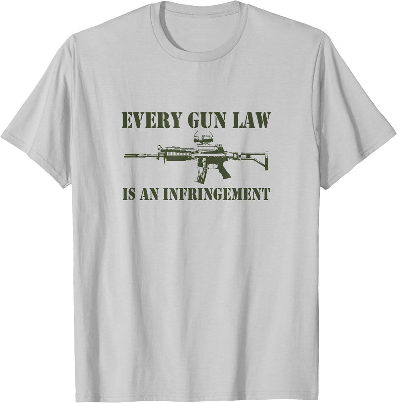 Tronic Tees M4A1 Every Gun Law Is An Infringement 2nd Amendment T-Shirt - Silver Grey