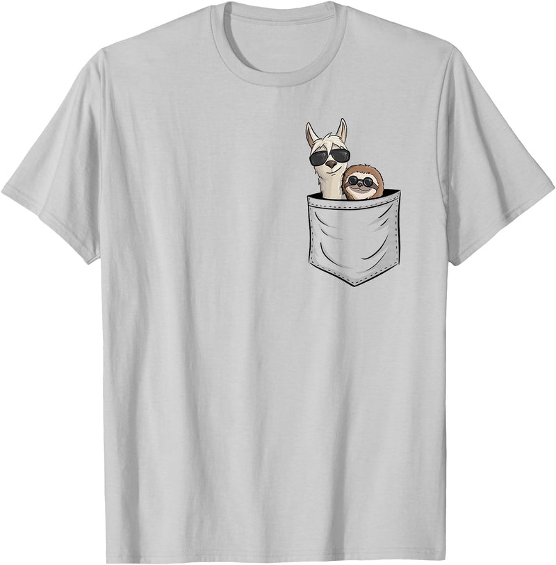Llama Alpaca Gifts By Skizzenmonster Hipster Llama & Sloth With Sunglasses T-Shirt - Silver Grey