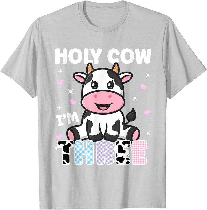 Holy Cow I'm Years Old Cow Birthday by Zynx Holy Cow I'm Three Years Old Cute Cow 3rd Birthday Party T-Shirt - Silver Grey