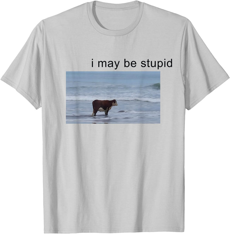 I May Be Stupid Cow Meme i may be stupid Funny T-Shirt - Silver Grey