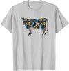 Cow Floral Silhouette Cattle Farm Lover Floral Cow Silhouette Womens Girls Cow Farm Animal T-Shirt - Silver Grey