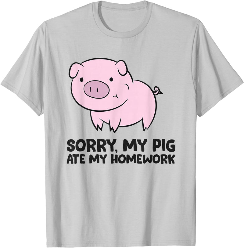 Funny Pig Farmer Gifts School Love Pigs Sorry, My Pig Ate My Homework T-Shirt - Silver Grey