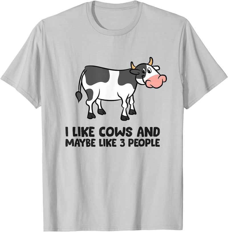 Funny Cow Lover Gifts I Like Cows And Maybe Like 3 People Funny Cows T-Shirt - Silver Grey