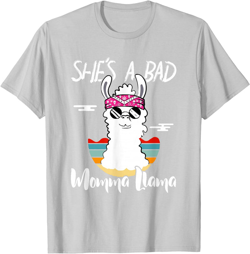 Shes a Bad Momma Llama - Mama Mom - DressedForDuty She's a Bad Momma Llama - Mama Funny - Vintage Mom Gift T-Shirt - Silver Grey