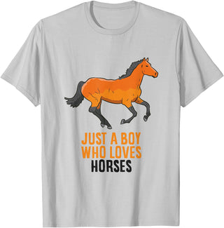 Cool Horse Riding Tees Horse Boy Just A Boy Who Loves Horses Horseback Riding T-Shirt - Silver Grey