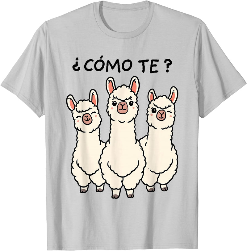 GoshWow Como Te Llamas Shirt Funny Llama Spanish Teacher Joke T-Shirt - Silver Grey