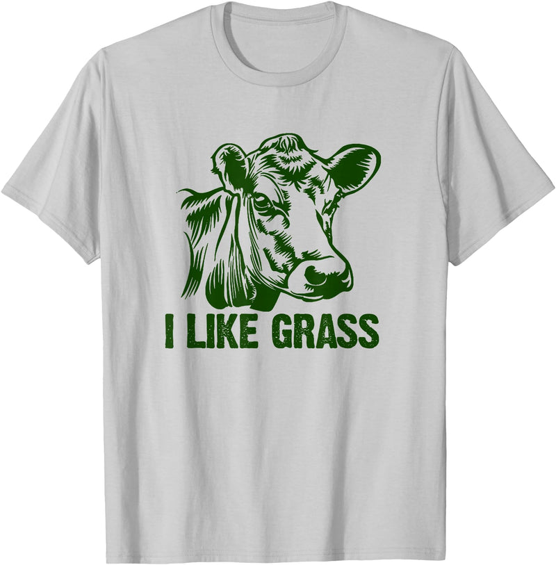 Asylum Tees I Like Grass - Cows Like to eat Sticky Grass and Weeds. T-Shirt - Silver Grey