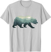 Outdoors Gift Ideas Camping Stuff Men Graphic Tees Misty Forest Bear Silhouette Wildlife Nature Lover T-Shirt - Silver Grey
