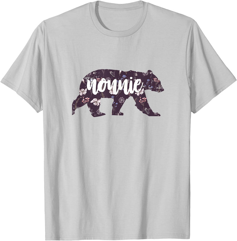 Nonnie Bear Cute Novelty Gifts Nonnie Bear Cool Vintage Floral Graphics T-Shirt - Silver Grey