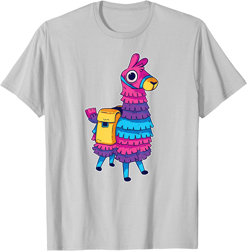 Llama Pinata Party Shop Funny Loot Llama Pinata with Yellow Saddlebag T-Shirt - Silver Grey