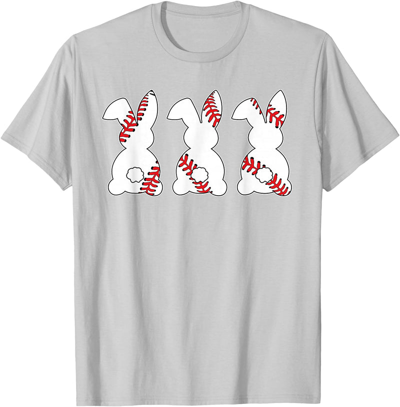 Funny Baseball Sports Easter Bunny Rabbits Easter Day T-Shirt in Silver Grey