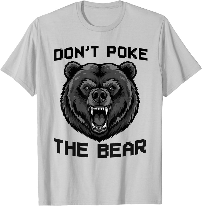 Vintage Wild Bear Attitude Graphic Tees Don’t Poke The Bear California Republic Grizzly Spirit T-Shirt - Silver Grey