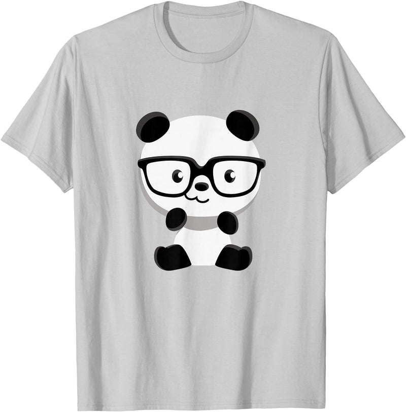 My Shirt Hub Cute Little Bear Panda Nerd with Glasses T-Shirt - Silver Grey
