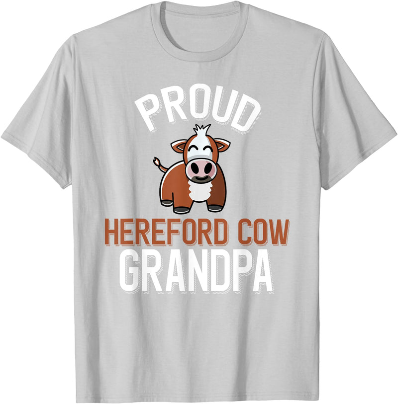 Cute Hereford Cow Family Apparel Proud Hereford Cow Grandpa T-Shirt - Silver Grey
