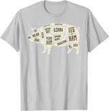 Pig & Pork Butcher Diagram Tees Pig & Pork Butcher Diagram Bacon Lover - T-shirt T-Shirt - Silver Grey