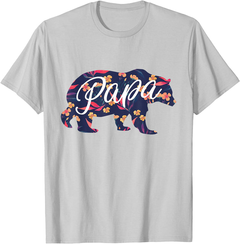 Bahaa's Tee Best Daddy Ever, I Love You Dad, Floral Papa Bear Graphic T-Shirt - Silver Grey