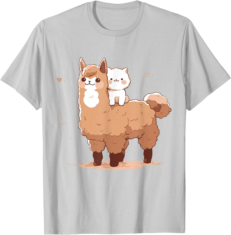 Funny Llama Alpaca Animal Lover Gifts Clothing Llama Alpaca Cat T-Shirt - Silver Grey