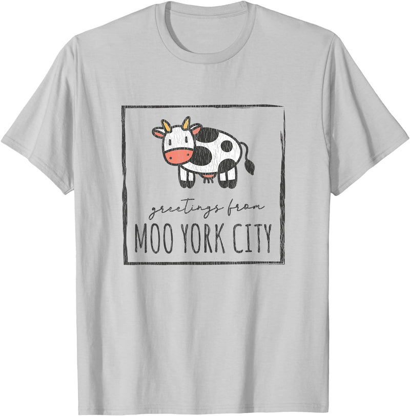 Grüße aus Moo York City - Lustiges Kuhmotiv Greetings from Moo York City - Funny Cow Motif with Saying T-Shirt - Silver Grey