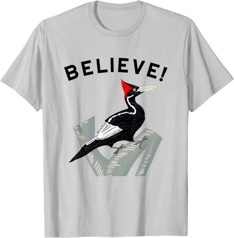 Birdwatching Gifts for Birders Endangered Ivory-Billed Woodpecker T-Shirt - Silver Grey