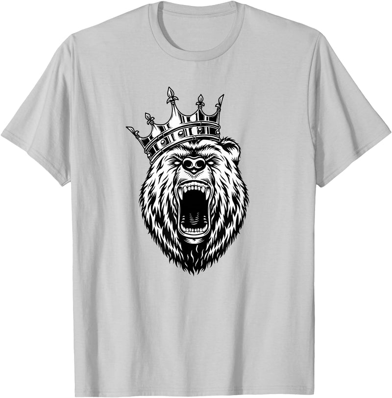 Bear Head - Angry Bear - Bear with a Crown - King of Bears T-Shirt - Silver Grey