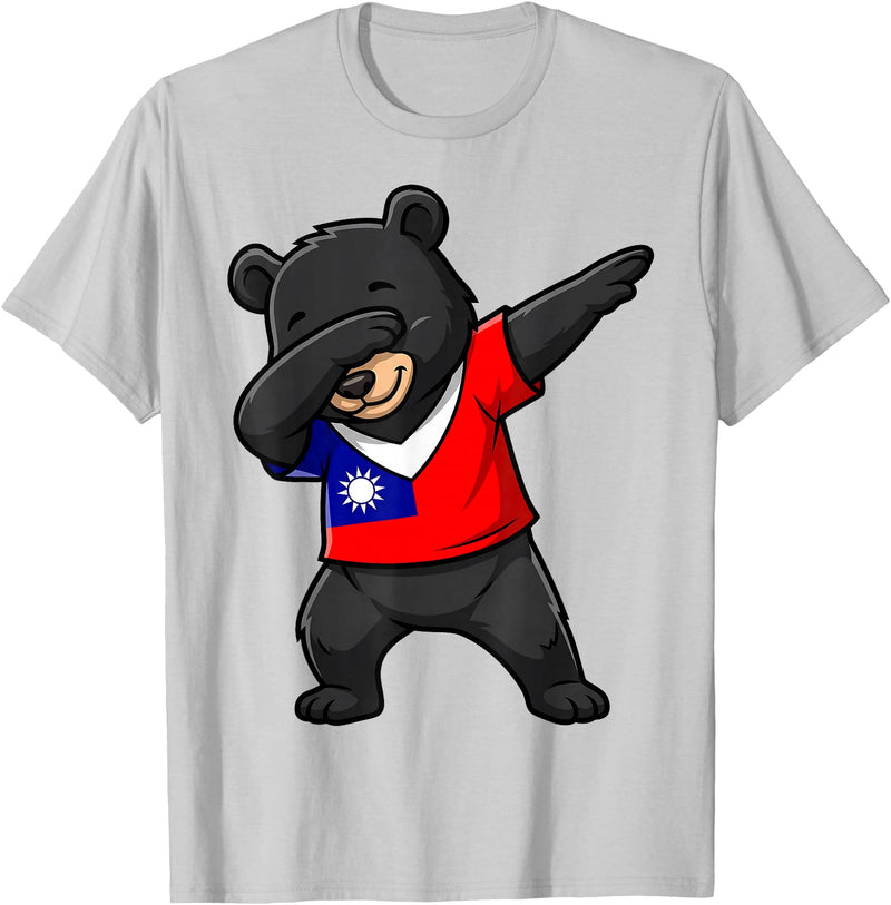 Taiwan Dabbing Bear Flag Tees Taiwan Formosan Bear Dab Pose T-Shirt - Silver Grey