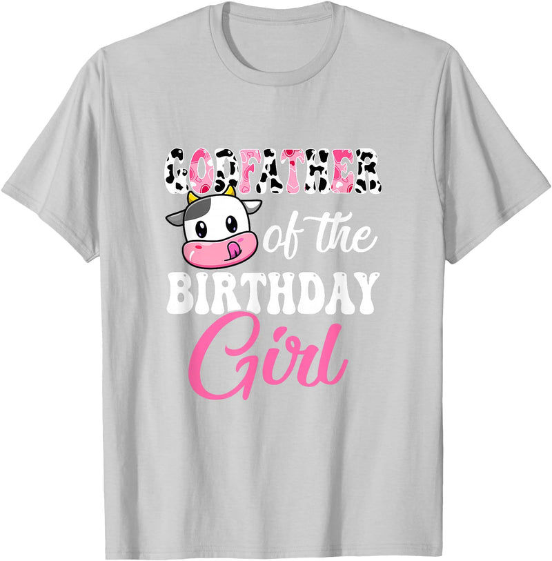 Vintage Retro Birthday Godfather Of The Birthday Girl Farm Cow 1St Birthday Girl T-Shirt - Silver Grey