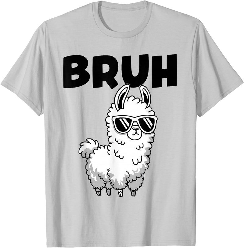 Bruh Llama Sunglasses by LazyPanda Bruh Llama Funny Alpaca Llama Boys Kids Girls Trendy Graphic T-Shirt - Silver Grey