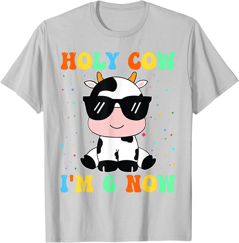 Holy Cow I'm Two 6 6th Birthday Boy Girl Kids Holy Cow I'm Two 6 Years Old 6th Birthday Boy Girl T-Shirt - Silver Grey