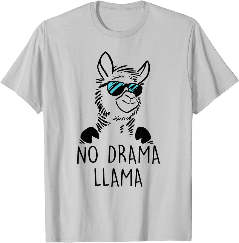 Pretees No Drama Llama Graphic Funny Llama T-Shirt - Women's Adult Unisex-Adults Grey Small Classic Fit Crew Neck Short Sleeve - Silver Grey