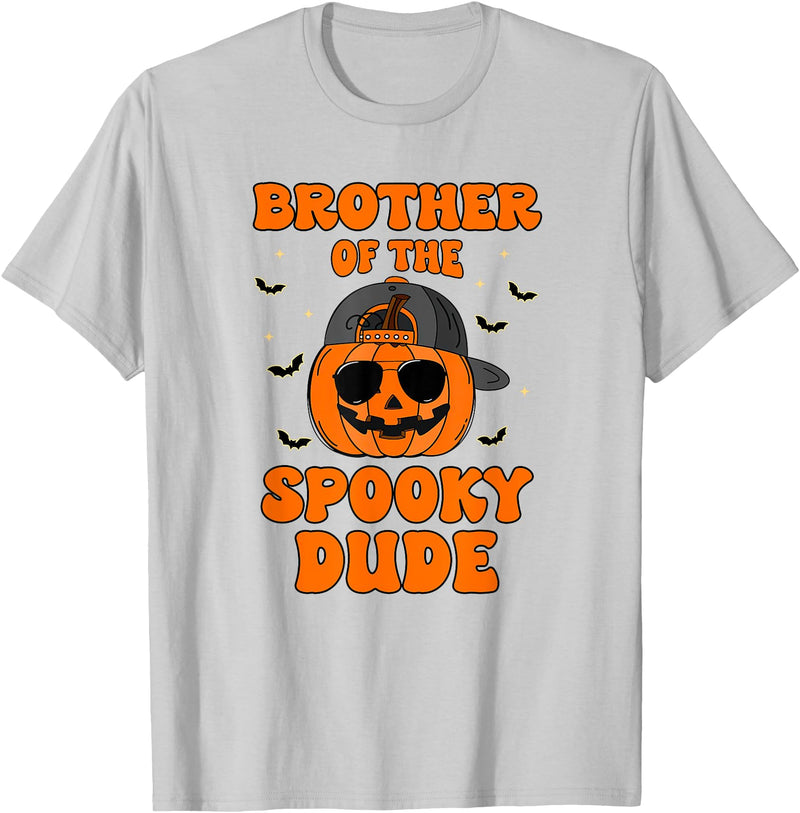 One Spooky Dude 1st Birthday Outfit For Family Brother of The Spooky Dude Halloween Pumpkin Birthday Family T-Shirt - Silver