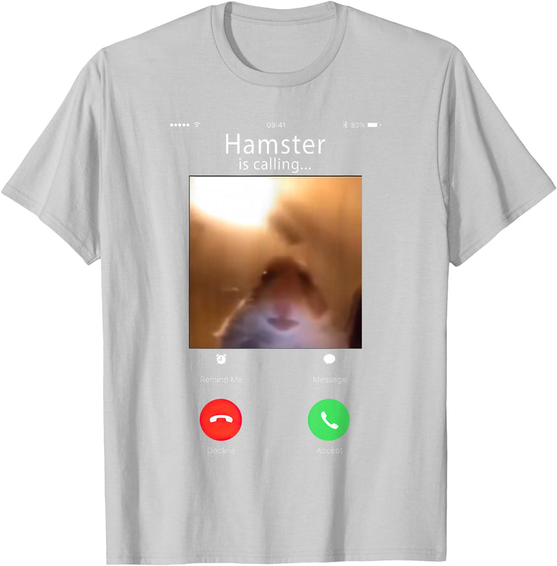 dank Meme Hamster Staring Front Camera Hamster Calling T-Shirt - Silver Grey