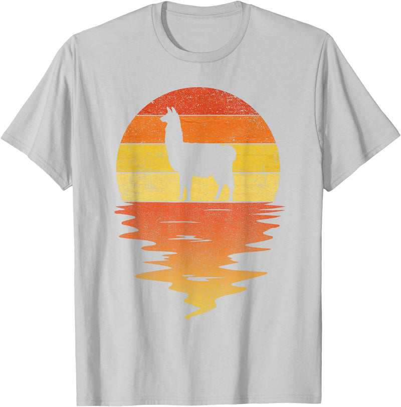 TrendyPull Silhouette Retro Vintage Style Gifts Llama shirt retro sunset 70s vintage Llama T-Shirt - Silver Grey